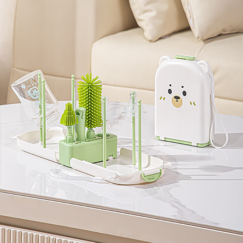 Travel Baby Bottle Brush Set - Newborn Safe Silicone Cleaning Brushes With Storage Box For Bottles, Nipples & Accessories